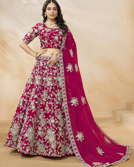 Raspberry Pink Art Silk Embroidered Wedding Lehenga Choli