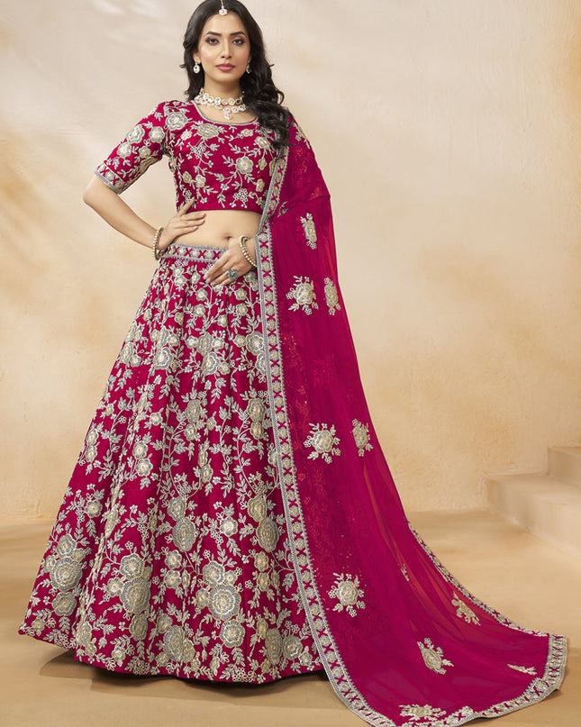 Raspberry Pink Art Silk Embroidered Wedding Lehenga Choli