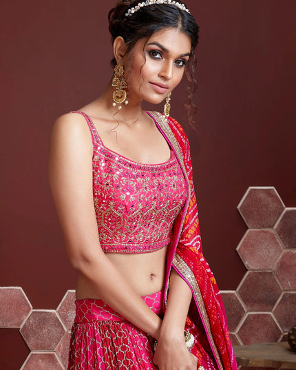 Marvelous Pink Pure Chinnon Silk Embroidered Wedding Lehenga Choli
