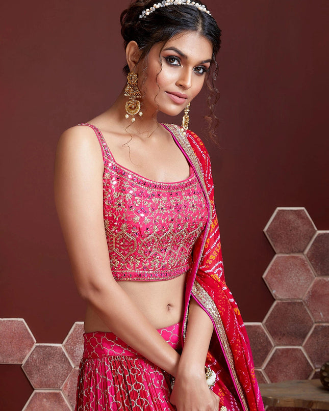 Marvelous Pink Pure Chinnon Silk Embroidered Wedding Lehenga Choli
