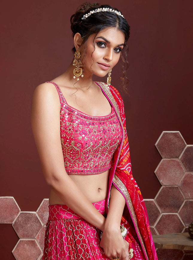 Marvelous Pink Pure Chinnon Silk Embroidered Wedding Lehenga Choli