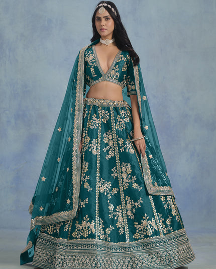 Alluring Morpich Art Silk Sequins Embroidered Lehenga Choli Set