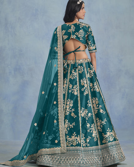 Alluring Morpich Art Silk Sequins Embroidered Lehenga Choli Set