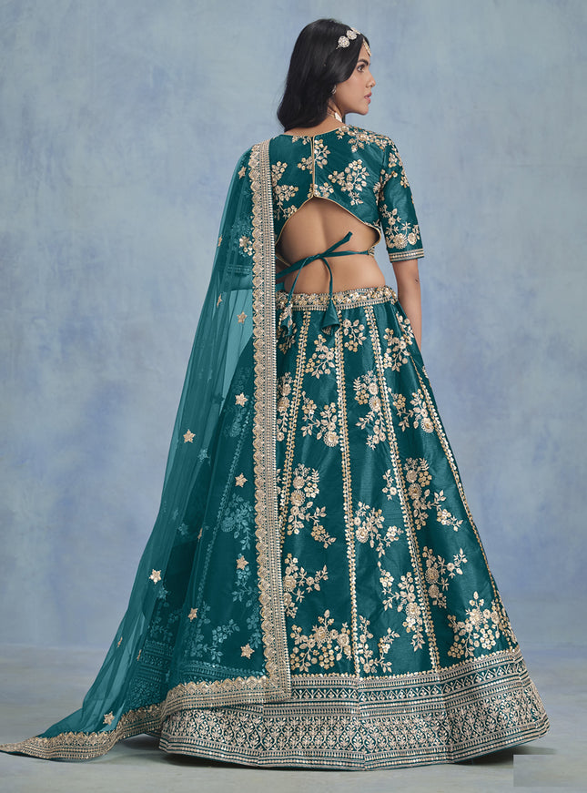 Alluring Morpich Art Silk Sequins Embroidered Lehenga Choli Set