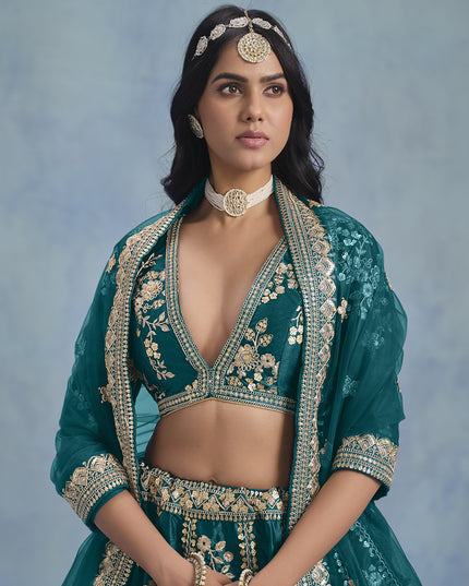 Alluring Morpich Art Silk Sequins Embroidered Lehenga Choli Set