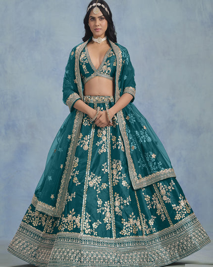 Alluring Morpich Art Silk Sequins Embroidered Lehenga Choli Set