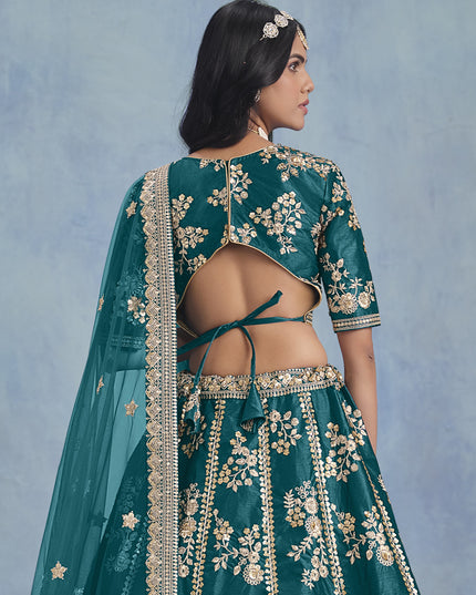 Alluring Morpich Art Silk Sequins Embroidered Lehenga Choli Set