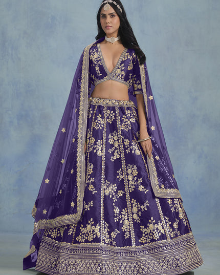 Captivating Violet Art Silk Sequins Embroidered Lehenga Choli Set