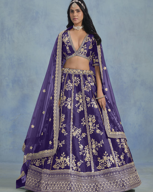 Captivating Violet Art Silk Sequins Embroidered Lehenga Choli Set