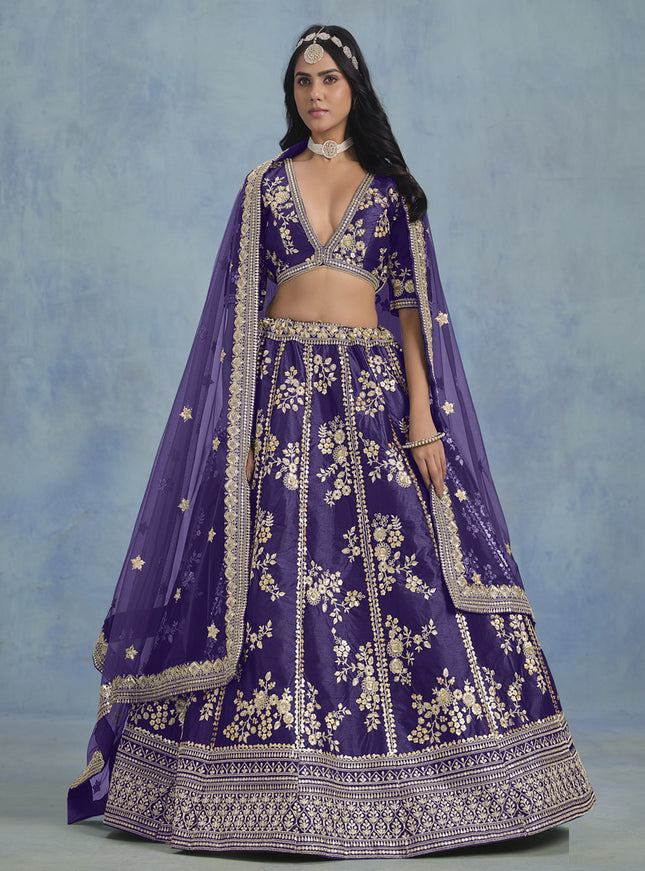 Captivating Violet Art Silk Sequins Embroidered Lehenga Choli Set