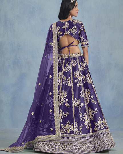 Captivating Violet Art Silk Sequins Embroidered Lehenga Choli Set
