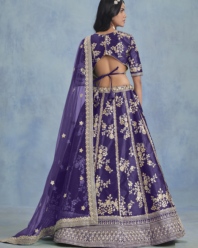 Captivating Violet Art Silk Sequins Embroidered Lehenga Choli Set