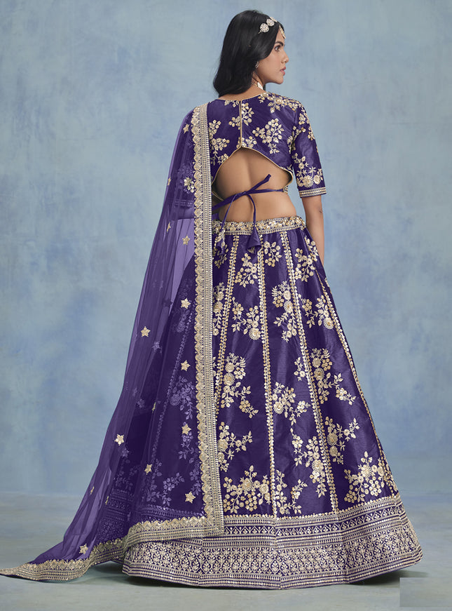 Captivating Violet Art Silk Sequins Embroidered Lehenga Choli Set