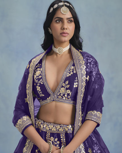 Captivating Violet Art Silk Sequins Embroidered Lehenga Choli Set