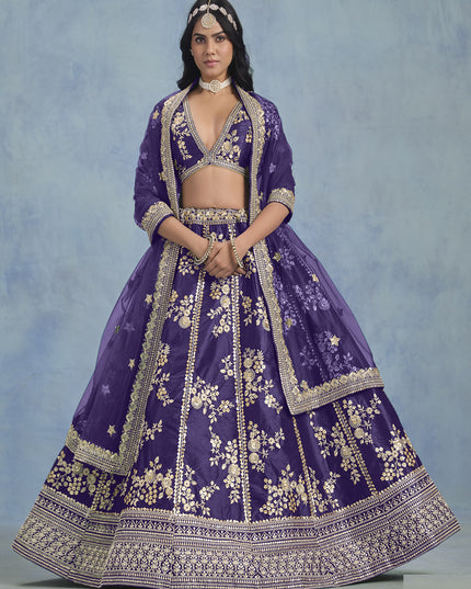 Captivating Violet Art Silk Sequins Embroidered Lehenga Choli Set