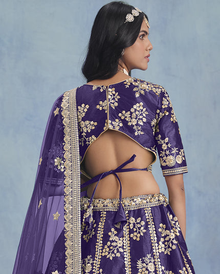 Captivating Violet Art Silk Sequins Embroidered Lehenga Choli Set