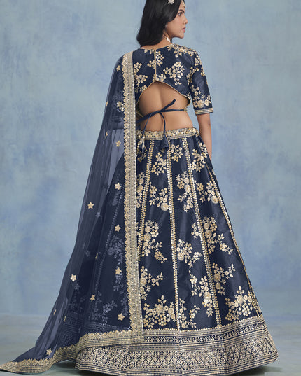 Mesmerizing Midnight Blue Art Silk Sequins Embroidered Lehenga Choli Set