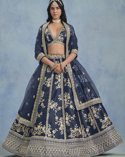 Mesmerizing Midnight Blue Art Silk Sequins Embroidered Lehenga Choli Set