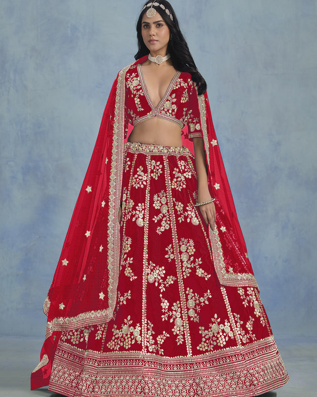 Fascinating Hot Red Art Silk Sequins Embroidered Lehenga Choli Set