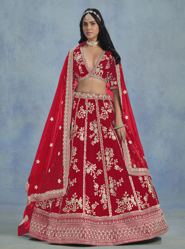 Fascinating Hot Red Art Silk Sequins Embroidered Lehenga Choli Set