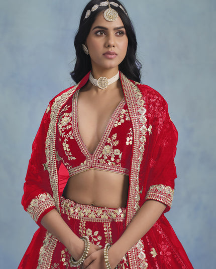 Fascinating Hot Red Art Silk Sequins Embroidered Lehenga Choli Set
