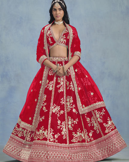 Fascinating Hot Red Art Silk Sequins Embroidered Lehenga Choli Set