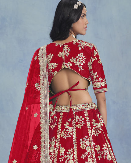 Fascinating Hot Red Art Silk Sequins Embroidered Lehenga Choli Set
