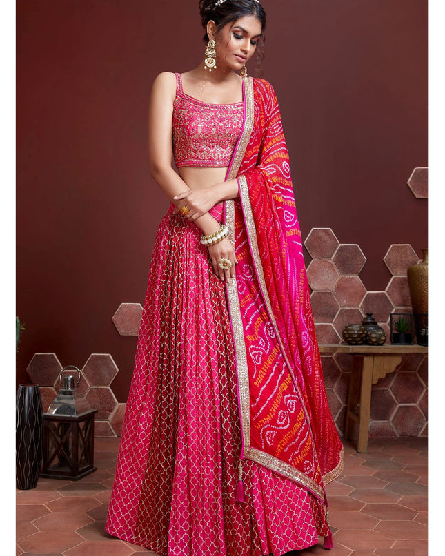 Marvelous Pink Pure Chinnon Silk Embroidered Wedding Lehenga Choli
