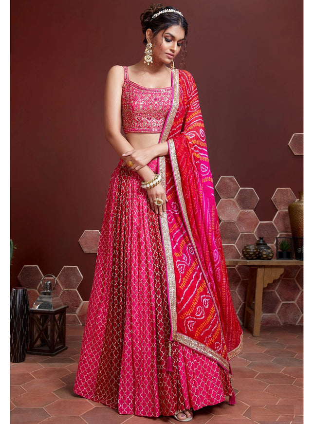 Marvelous Pink Pure Chinnon Silk Embroidered Wedding Lehenga Choli