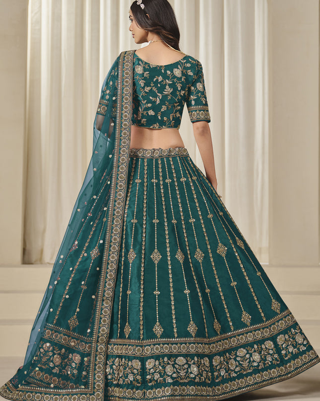 Amazing Rama Green Art Silk Embroidered Lehenga Choli Set