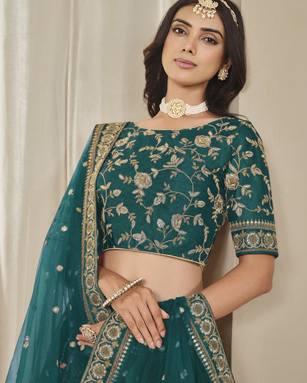 Amazing Rama Green Art Silk Embroidered Lehenga Choli Set