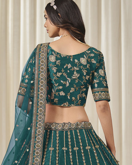 Amazing Rama Green Art Silk Embroidered Lehenga Choli Set