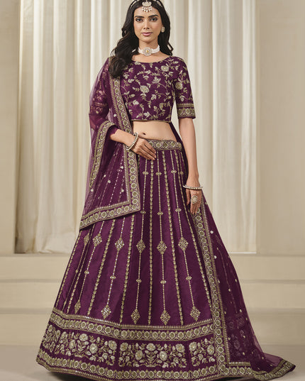 Delicate Wine Art Silk Embroidered Lehenga Choli Set