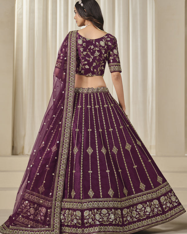 Delicate Wine Art Silk Embroidered Lehenga Choli Set