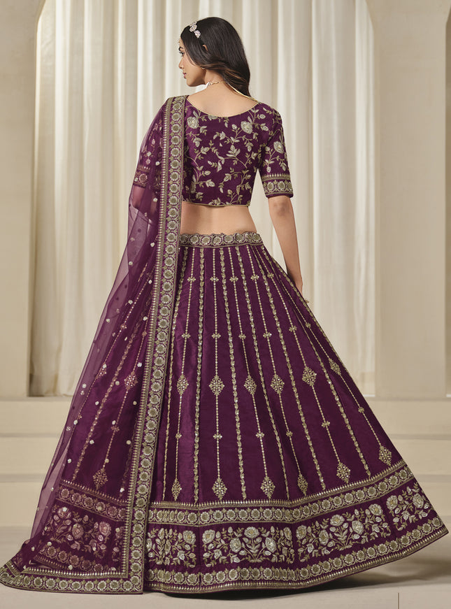 Delicate Wine Art Silk Embroidered Lehenga Choli Set