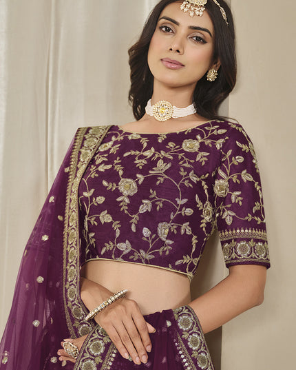 Delicate Wine Art Silk Embroidered Lehenga Choli Set