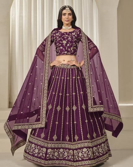 Delicate Wine Art Silk Embroidered Lehenga Choli Set