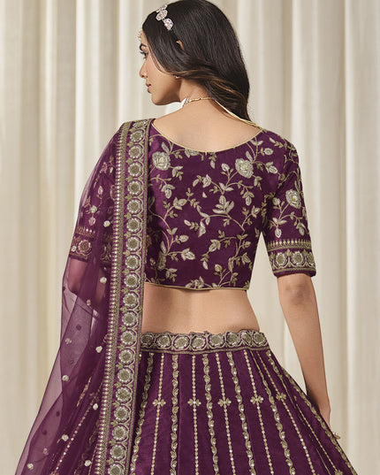 Delicate Wine Art Silk Embroidered Lehenga Choli Set