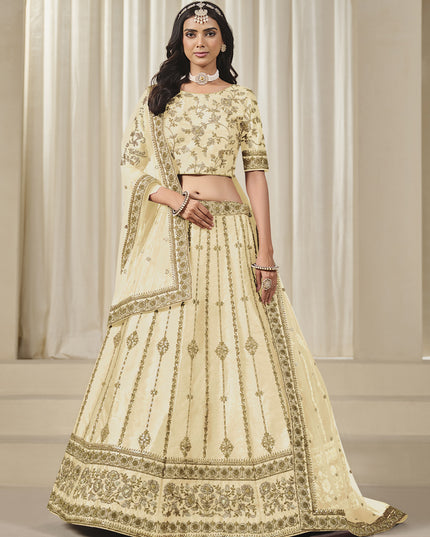 Sweet Cream Art Silk Heavy Embroidered Lehenga Choli Set