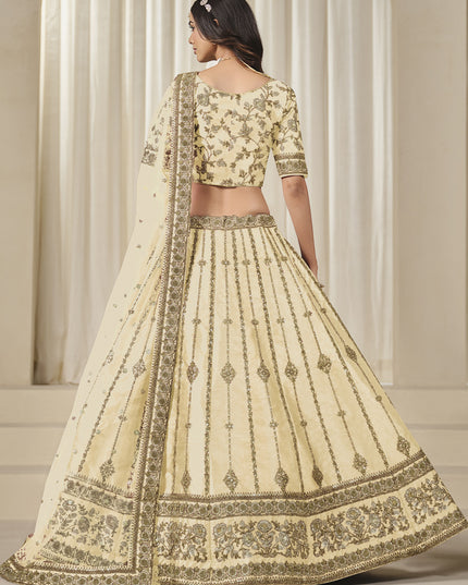 Sweet Cream Art Silk Heavy Embroidered Lehenga Choli Set