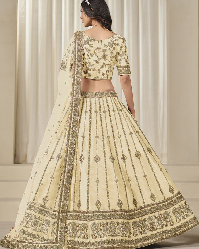 Sweet Cream Art Silk Heavy Embroidered Lehenga Choli Set