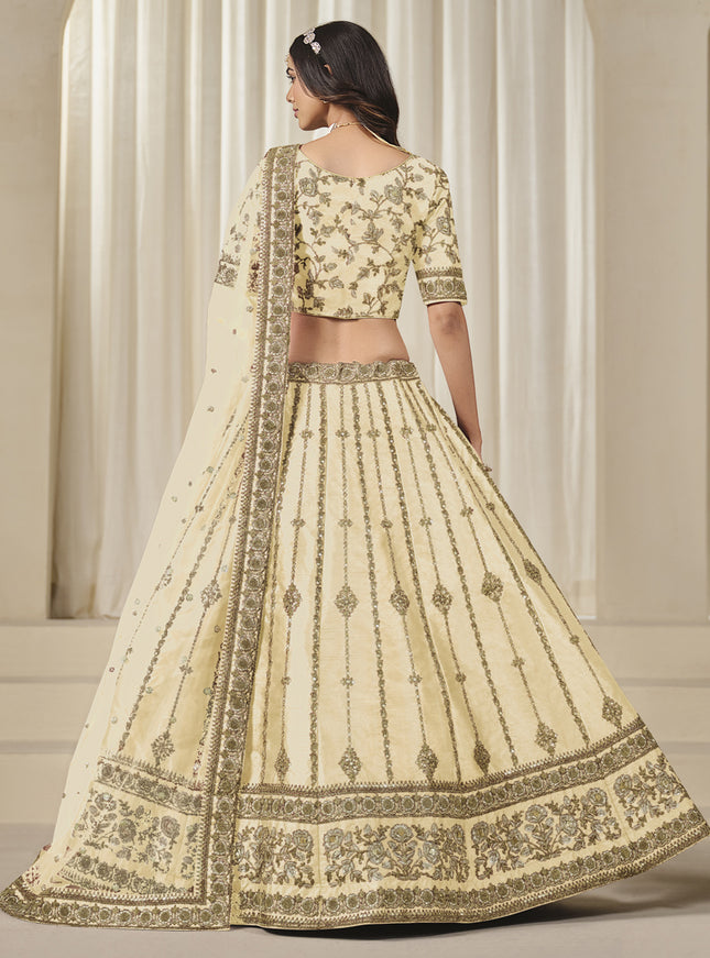 Sweet Cream Art Silk Heavy Embroidered Lehenga Choli Set
