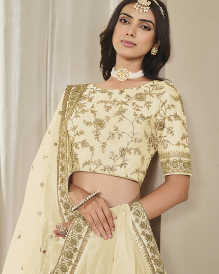 Sweet Cream Art Silk Heavy Embroidered Lehenga Choli Set