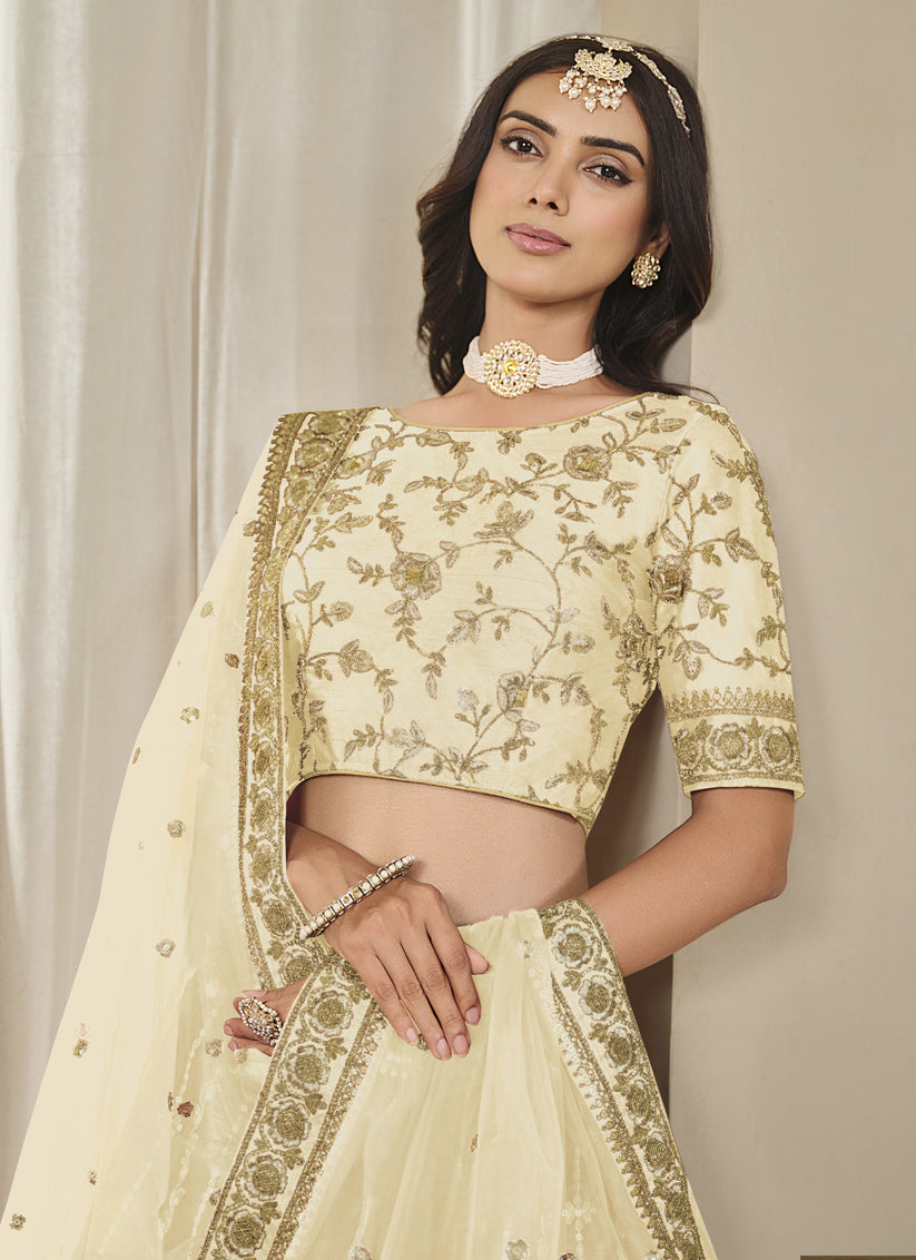 Sweet Cream Art Silk Heavy Embroidered Lehenga Choli Set