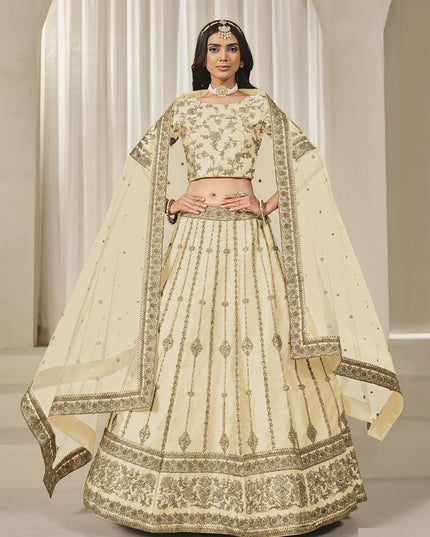 Sweet Cream Art Silk Heavy Embroidered Lehenga Choli Set