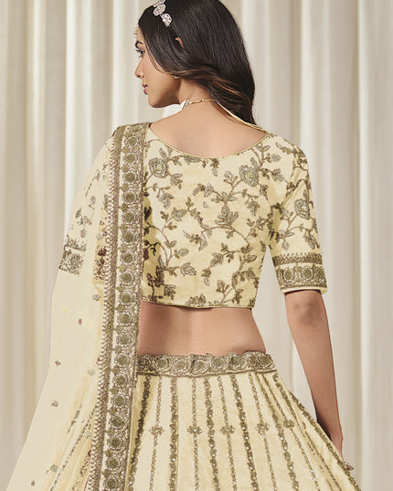 Sweet Cream Art Silk Heavy Embroidered Lehenga Choli Set
