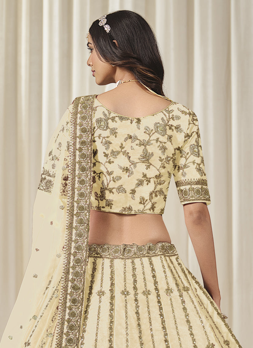 Sweet Cream Art Silk Heavy Embroidered Lehenga Choli Set