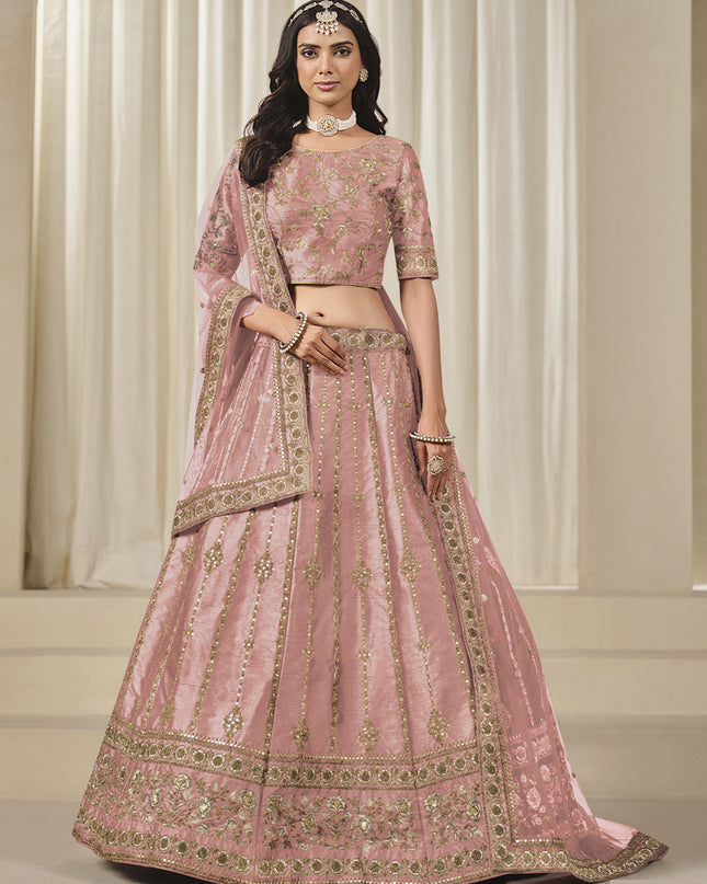 Adorable Coral Pink Art Silk Heavy Embroidered Lehenga Choli Set