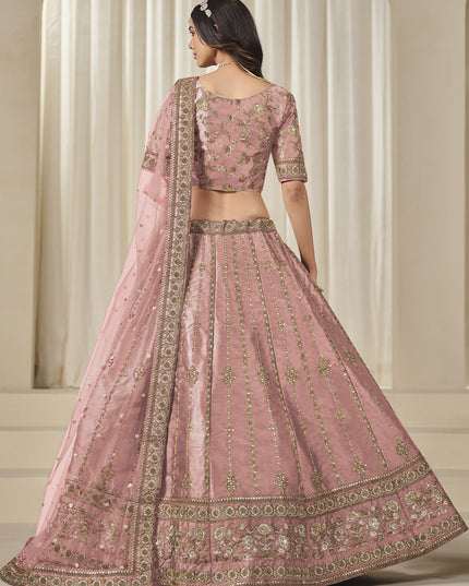 Adorable Coral Pink Art Silk Heavy Embroidered Lehenga Choli Set