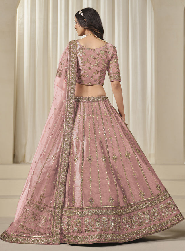 Adorable Coral Pink Art Silk Heavy Embroidered Lehenga Choli Set